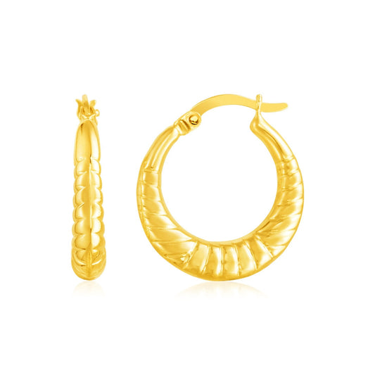 14k Yellow Gold Puffed and Scalloped Hoop Earrings - Alexandria Jewelry & Company Beverly Hills