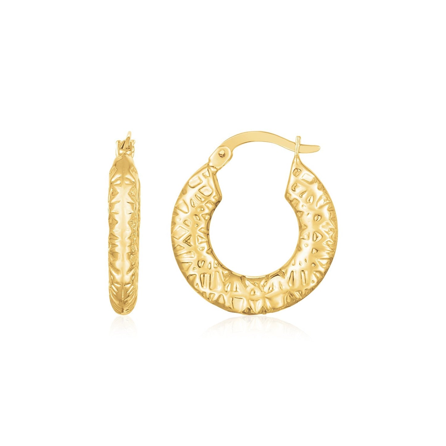 14K Yellow Gold Puffed Textured Hoops - Alexandria Jewelry & Company Beverly Hills