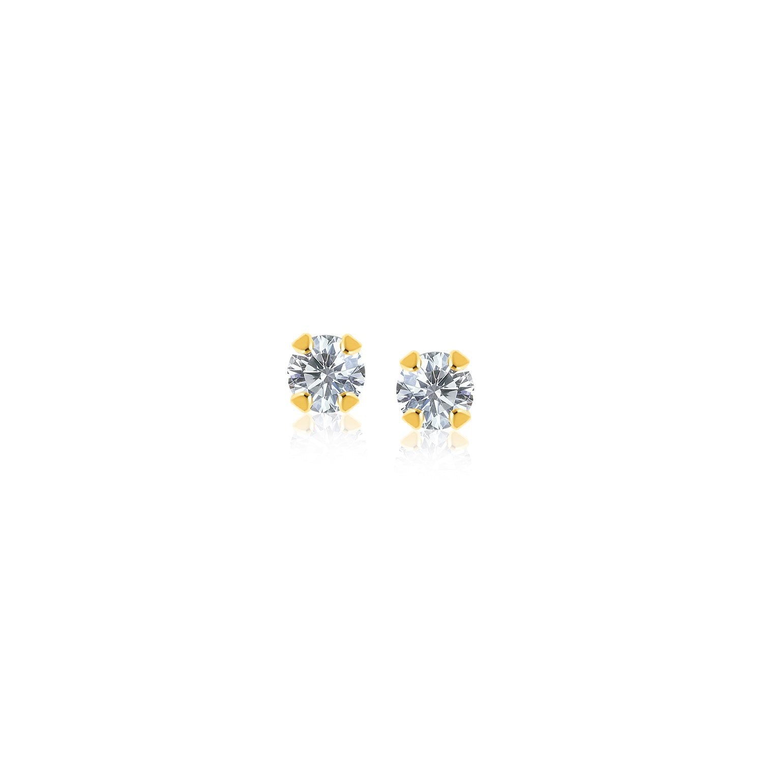 14k Yellow Gold Stud Earrings with Faceted White Cubic Zirconia - Alexandria Jewelry & Company Beverly Hills