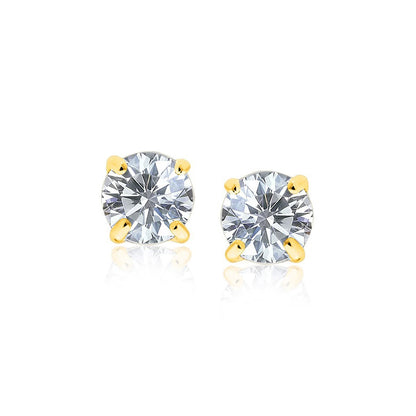 14k Yellow Gold Stud Earrings with White Hue Faceted Cubic Zirconia - Alexandria Jewelry & Company Beverly Hills