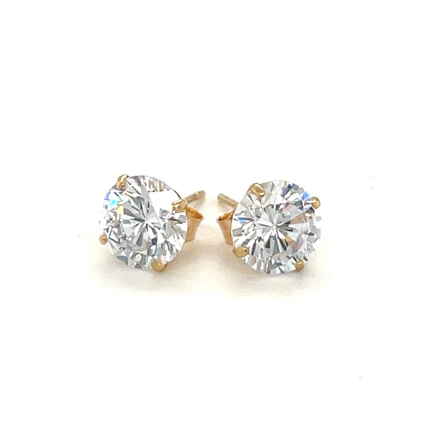 14k Yellow Gold Stud Earrings with White Hue Faceted Cubic Zirconia - Alexandria Jewelry & Company Beverly Hills