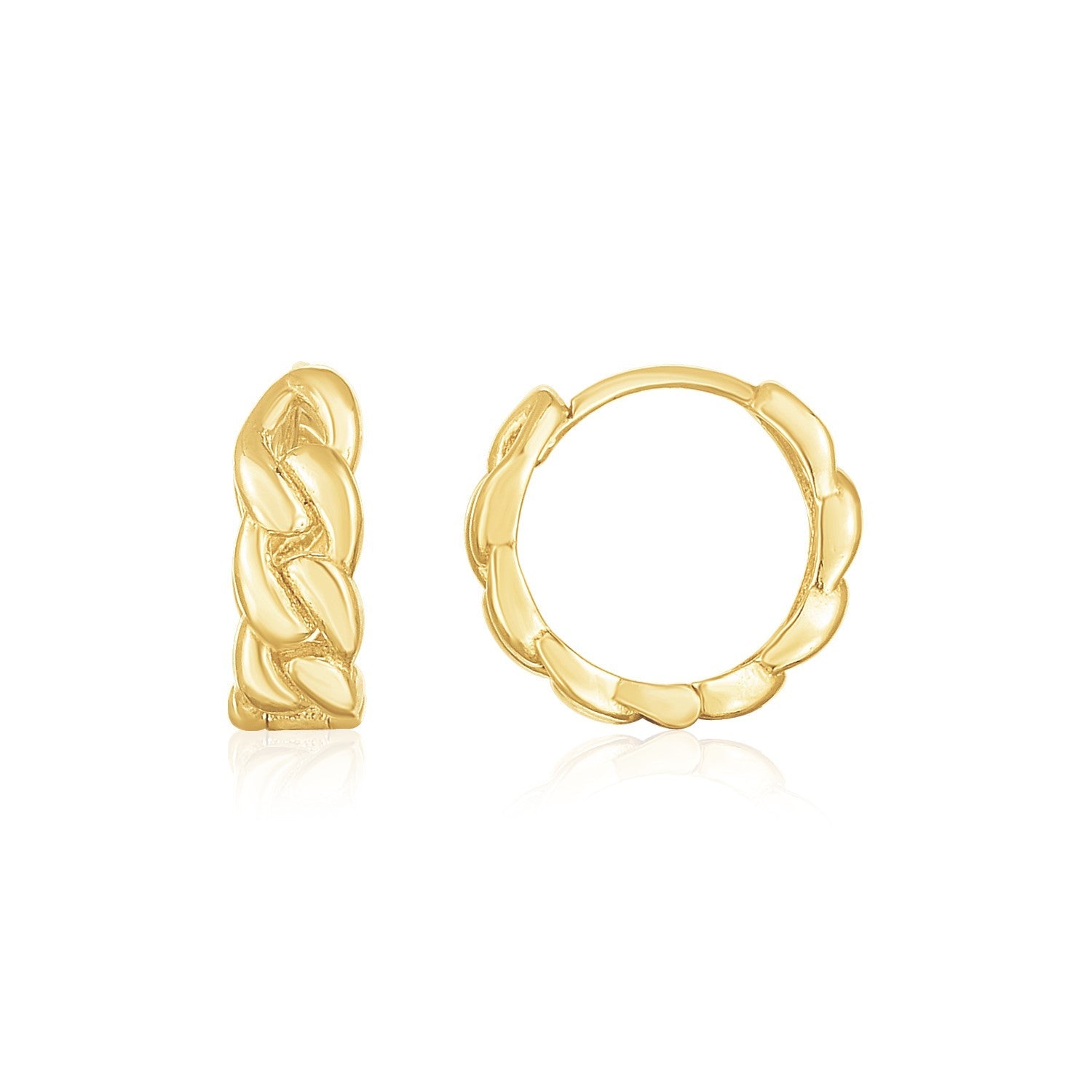 14K Yellow Gold Thick Curb Chain Huggie Hoop Earrings - Alexandria Jewelry & Company Beverly Hills