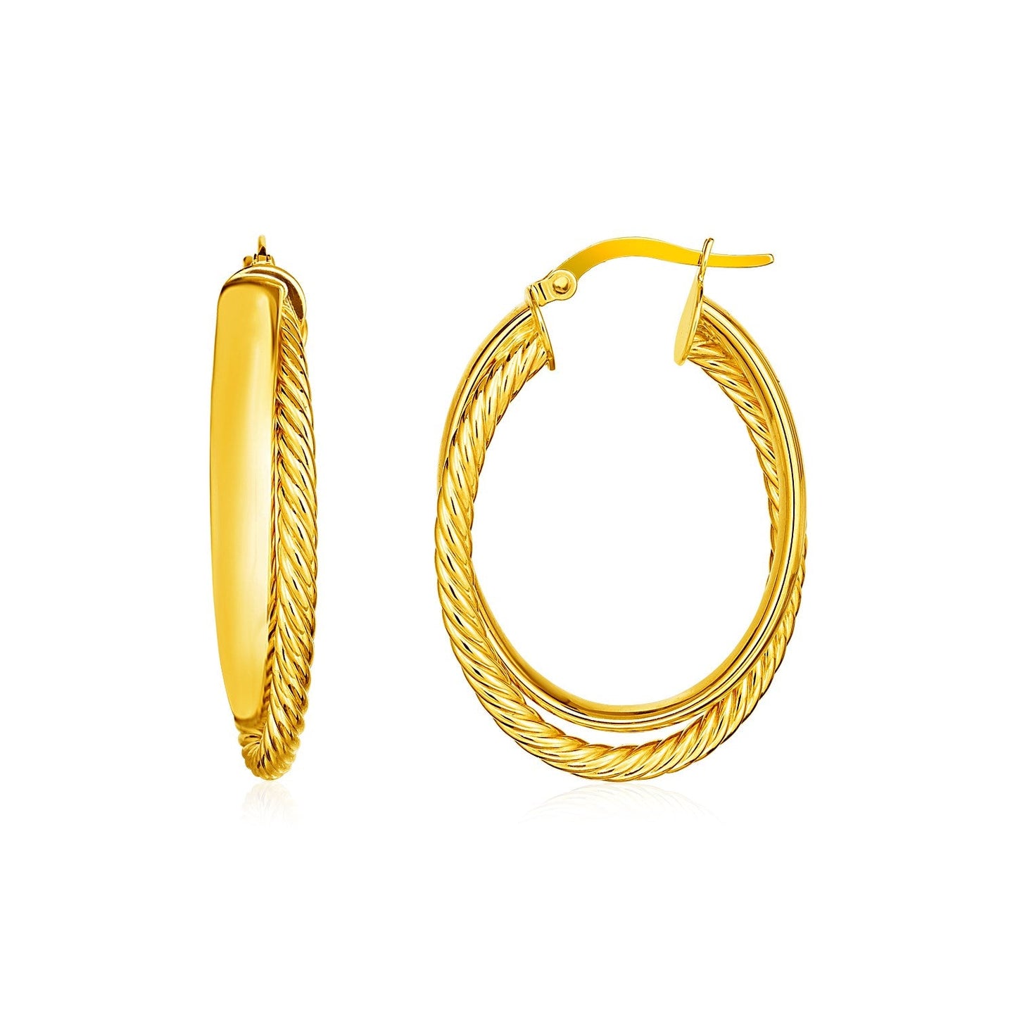 14k Yellow Gold Two Part Textured Twisted Oval Hoop Earrings - Alexandria Jewelry & Company Beverly Hills