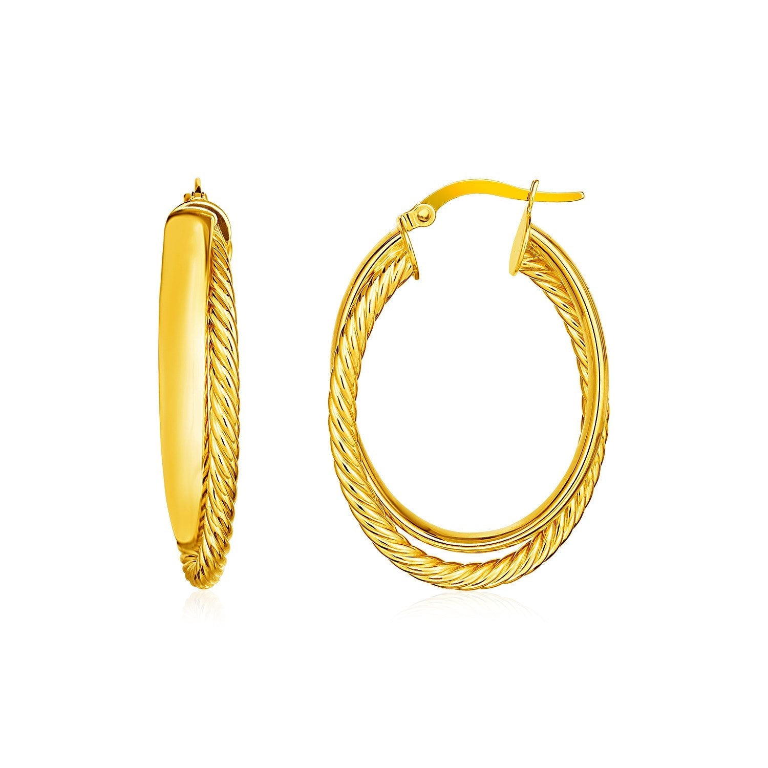 14k Yellow Gold Two Part Textured Twisted Oval Hoop Earrings - Alexandria Jewelry & Company Beverly Hills