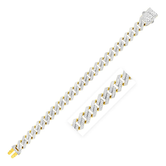 14k Yellow Gold White Pave High Polish Modern Lite Edge Bracelet (11.5mm) - Alexandria Jewelry & Company Beverly Hills