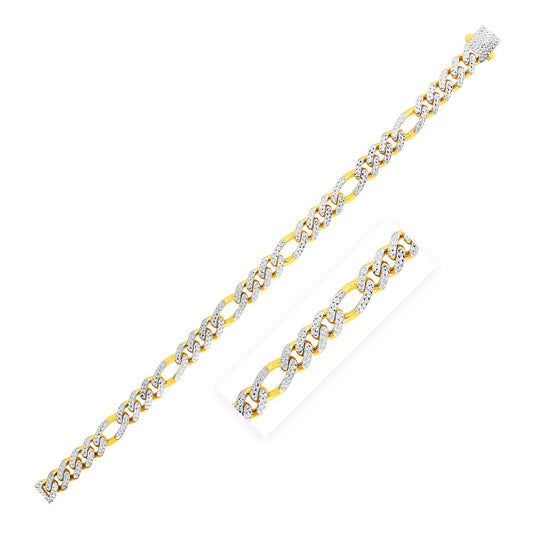 14k Yellow Gold White Pave High Polish Modern Lite Figaro Chain (8.0mm) - Alexandria Jewelry & Company Beverly Hills