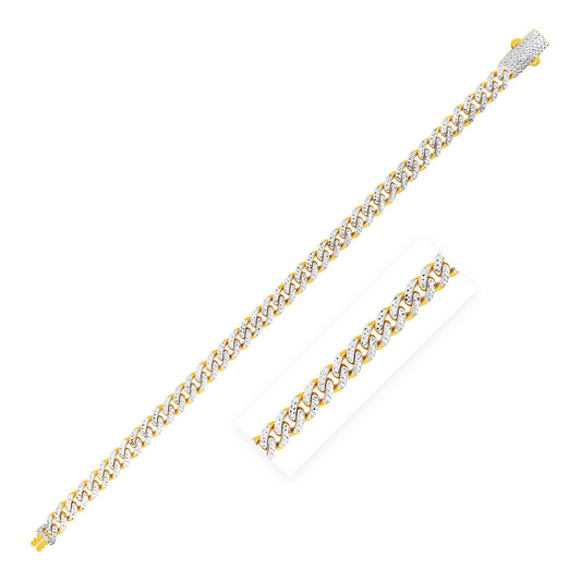 14k Yellow Gold White Pave High Polish Modern Lite Miami Cuban Bracelet (6.5mm) - Alexandria Jewelry & Company Beverly Hills