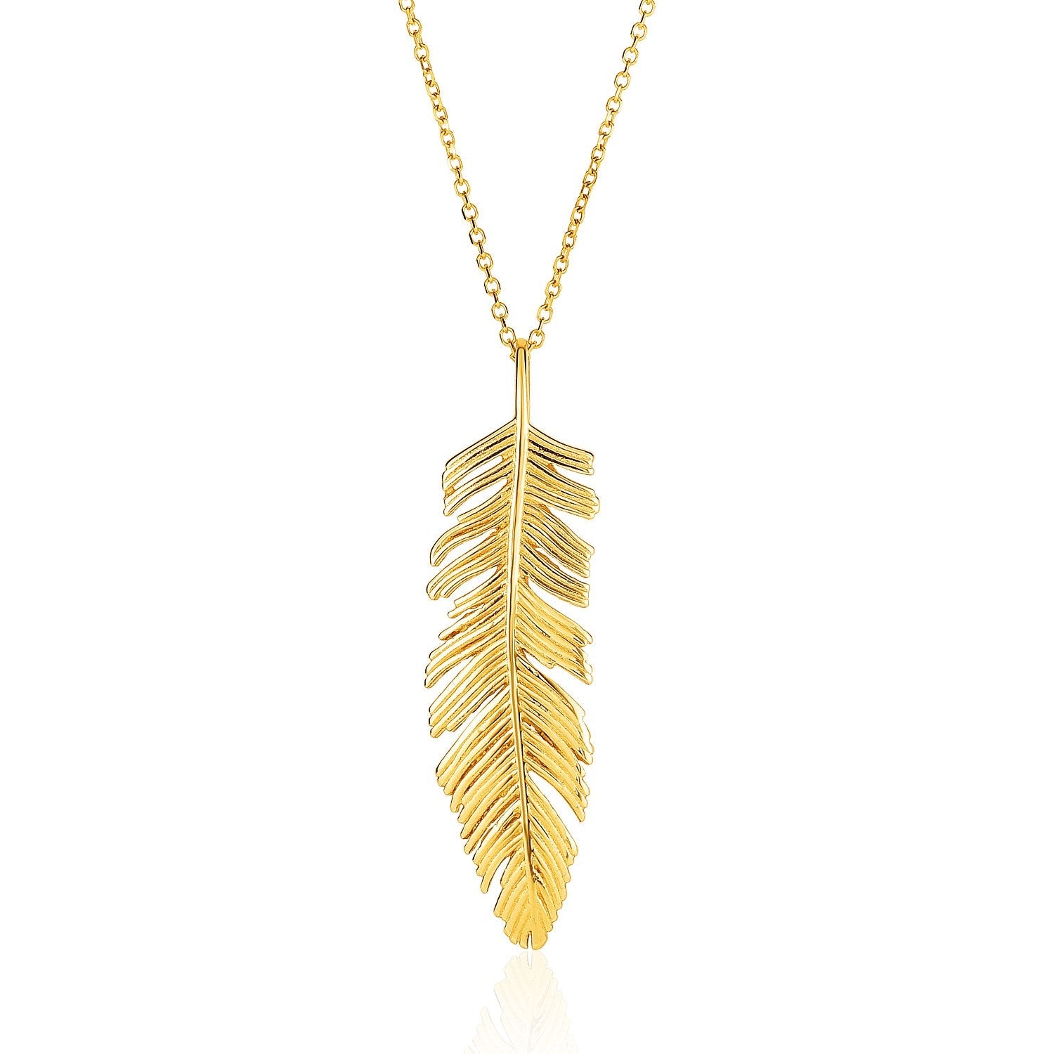 14k Yellow Gold with Textured Feather Pendant - Alexandria Jewelry & Company Beverly Hills