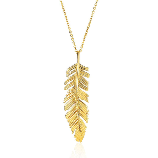 14k Yellow Gold with Textured Feather Pendant - Alexandria Jewelry & Company Beverly Hills