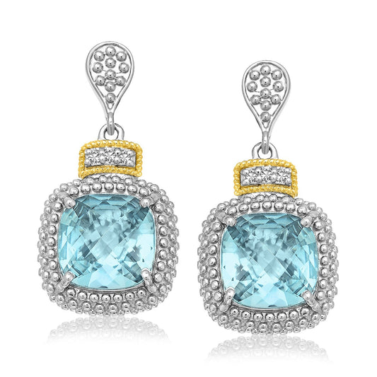 18k Yellow Gold & Sterling Silver Sky Blue Topaz & Diamond Earrings (.05cttw) - Alexandria Jewelry & Company Beverly Hills