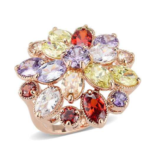 Rose Gold Brass Ring with AAA Grade CZ in MultiColor