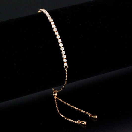 Rose Gold Brass Bracelet with AAA Grade CZ in Clear