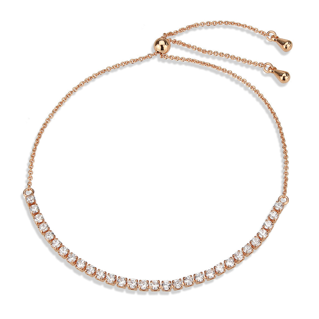 Rose Gold Brass Bracelet with AAA Grade CZ in Clear