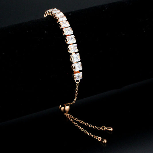 Rose Gold Brass Bracelet with AAA Grade CZ in Clear