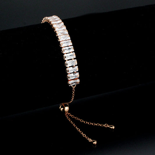 Rose Gold Brass Bracelet with AAA Grade CZ in Clear