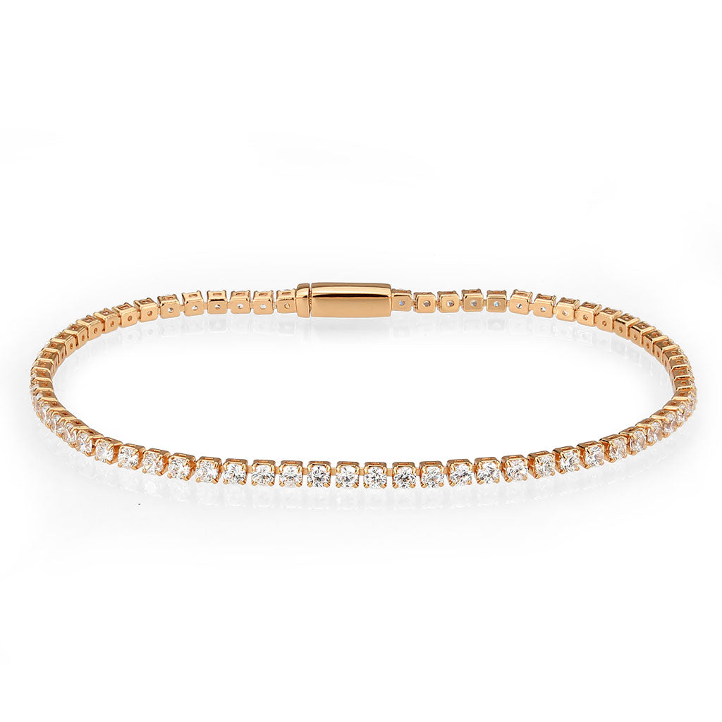 Rose Gold Brass Bracelet with AAA Grade CZ in Clear