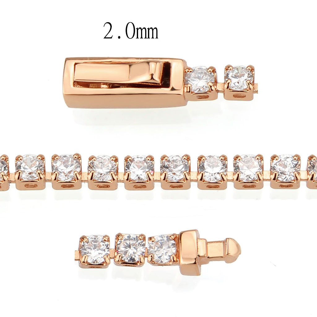 Rose Gold Brass Bracelet with AAA Grade CZ in Clear