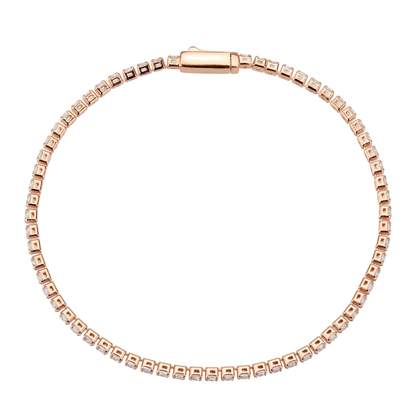 Rose Gold Brass Bracelet with AAA Grade CZ in Clear