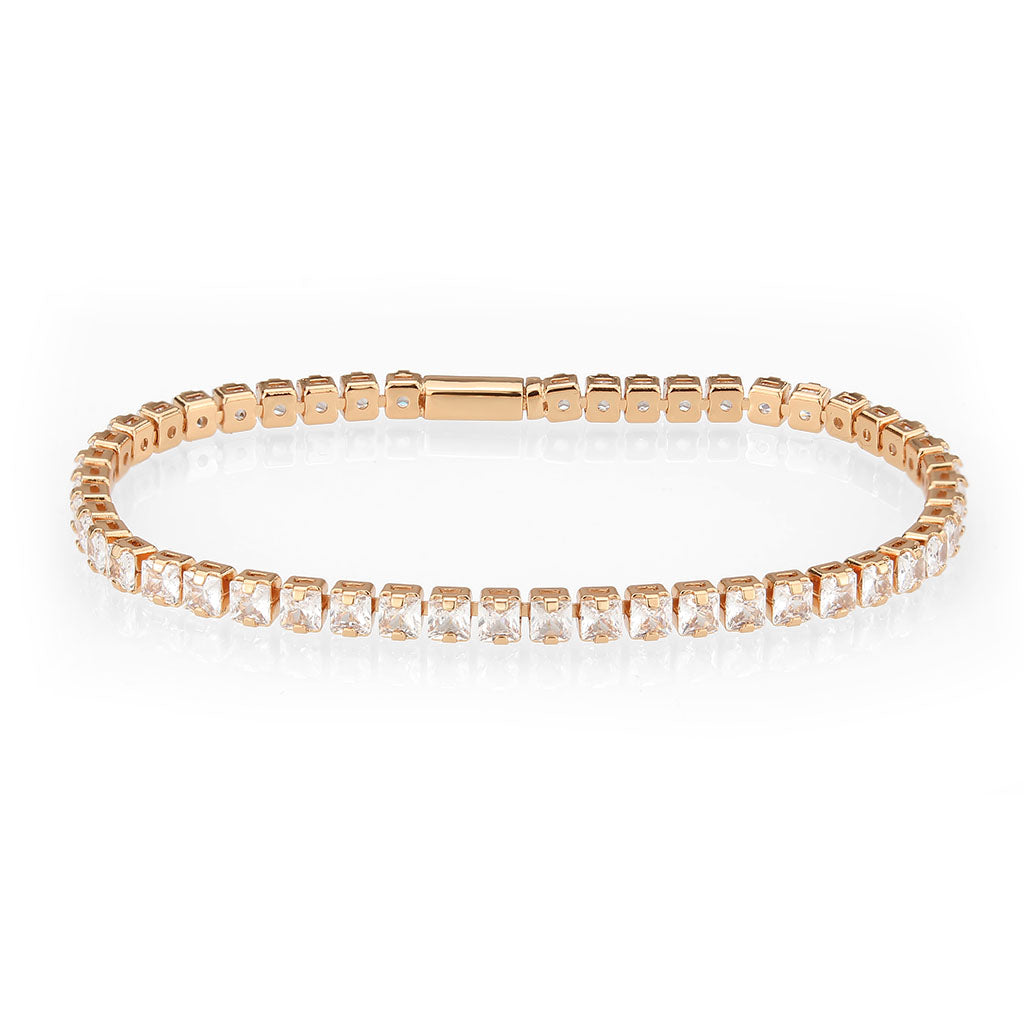 Rose Gold Brass Bracelet with AAA Grade CZ in Clear