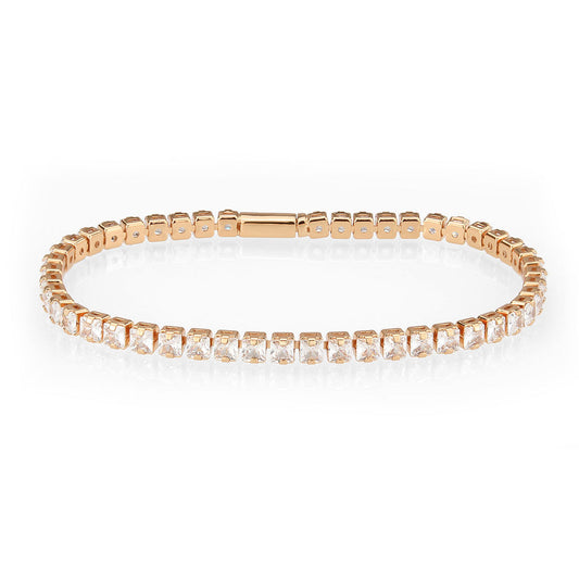 Rose Gold Brass Bracelet with AAA Grade CZ in Clear