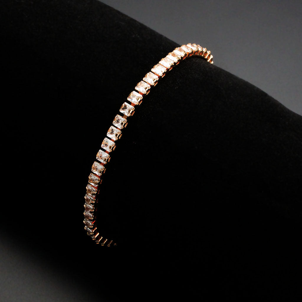 Rose Gold Brass Bracelet with AAA Grade CZ in Clear