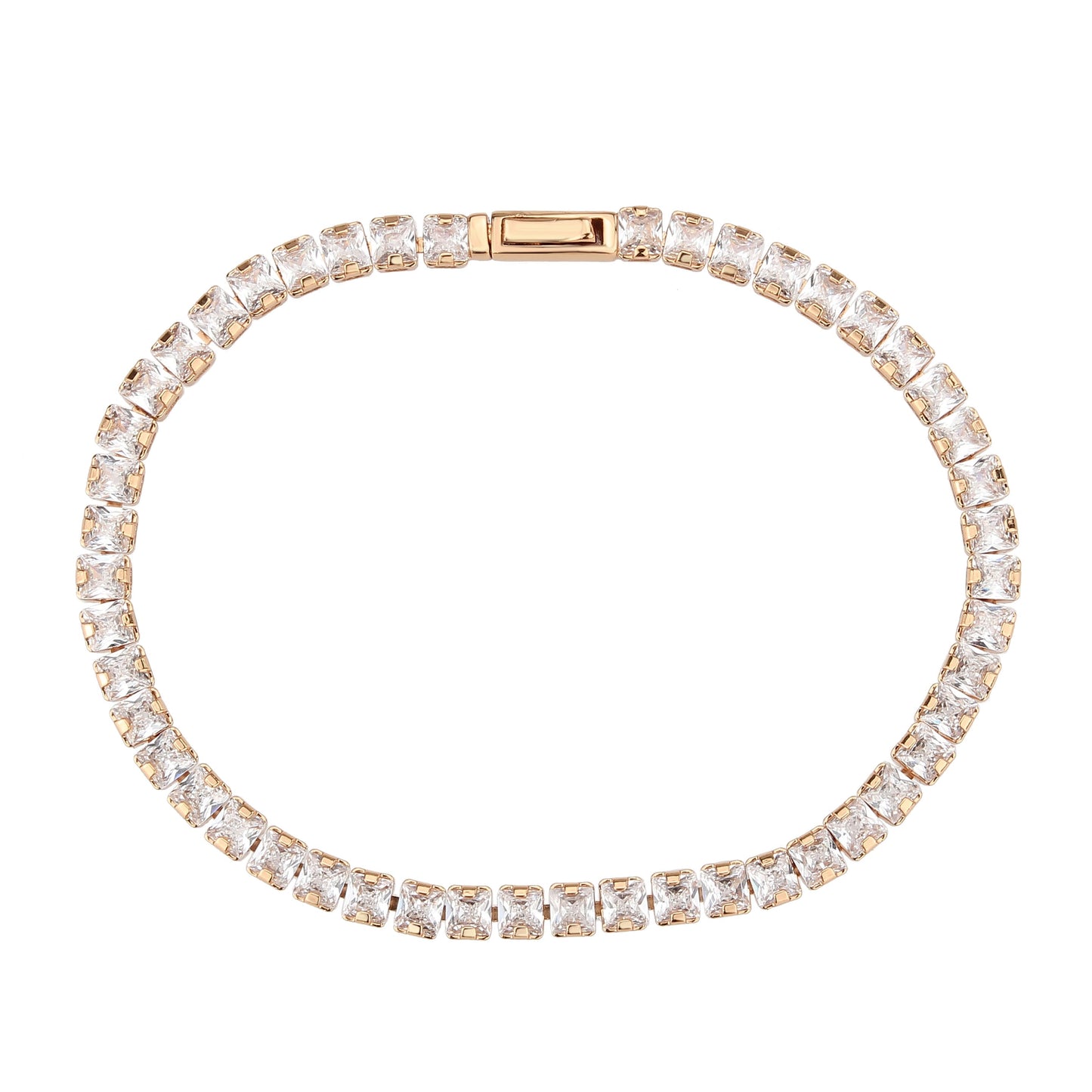 Rose Gold Brass Bracelet with AAA Grade CZ in Clear