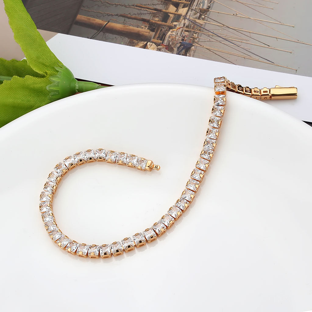 Rose Gold Brass Bracelet with AAA Grade CZ in Clear