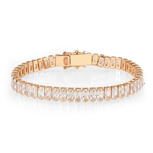 Rose Gold Brass Bracelet with AAA Grade CZ in Clear