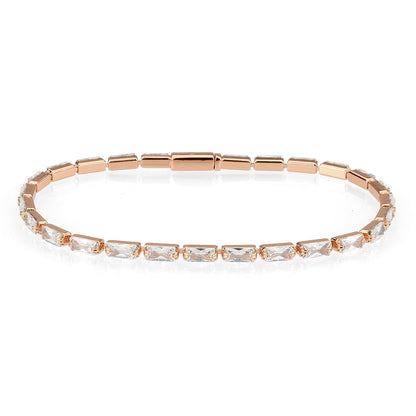 Rose Gold Brass Bracelet with AAA Grade CZ in Clear