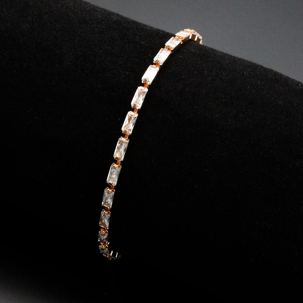 Rose Gold Brass Bracelet with AAA Grade CZ in Clear