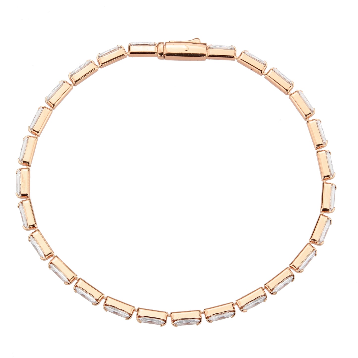 Rose Gold Brass Bracelet with AAA Grade CZ in Clear