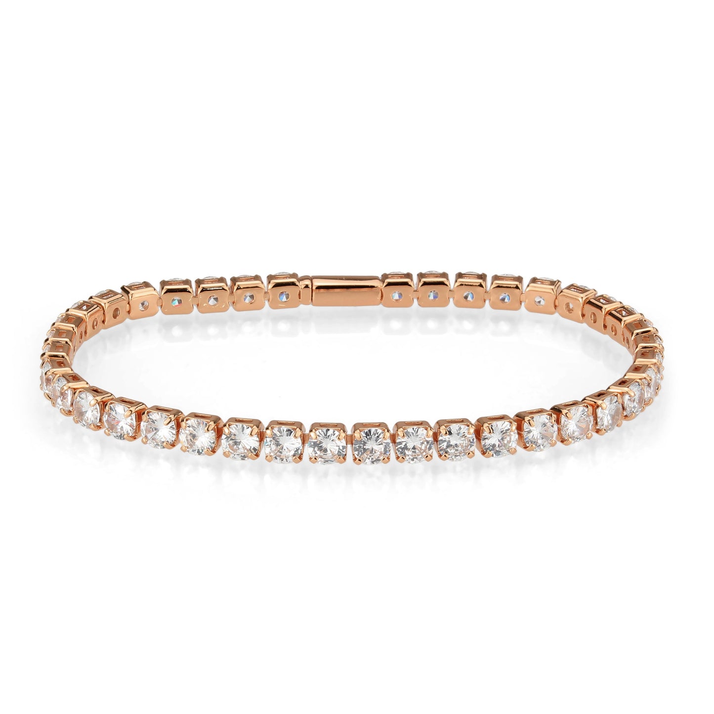 Rose Gold Brass Bracelet with AAA Grade CZ in Clear