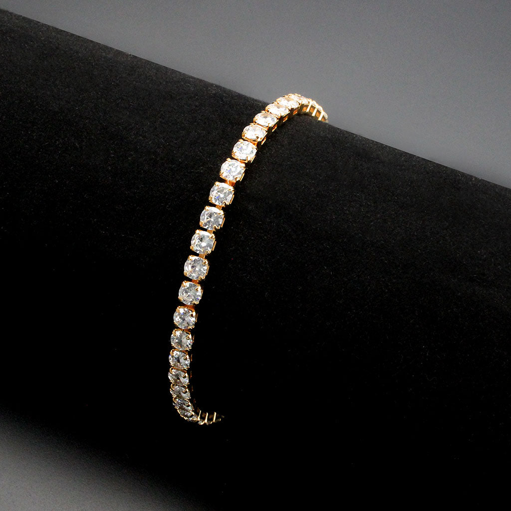 Rose Gold Brass Bracelet with AAA Grade CZ in Clear