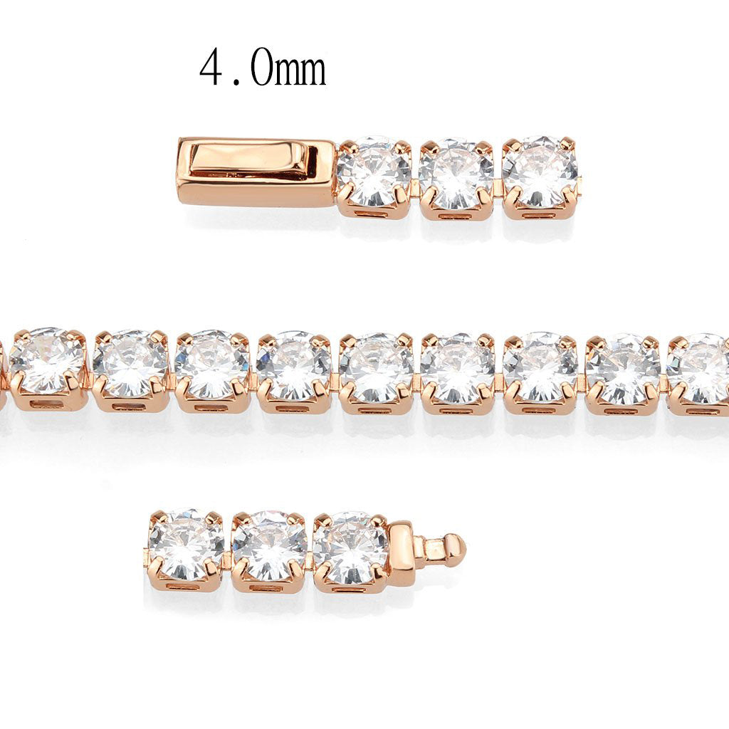 Rose Gold Brass Bracelet with AAA Grade CZ in Clear