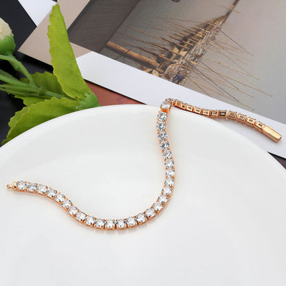 Rose Gold Brass Bracelet with AAA Grade CZ in Clear