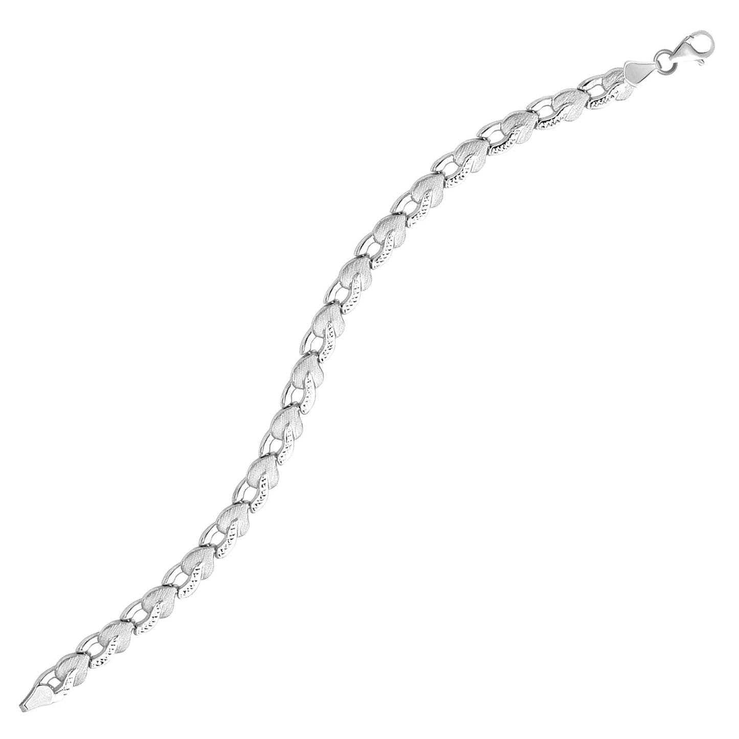 14k White Gold Heart Shape Textured Bracelet