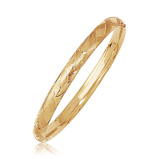 14k Yellow Gold Domed Bangle with a Weave Motif