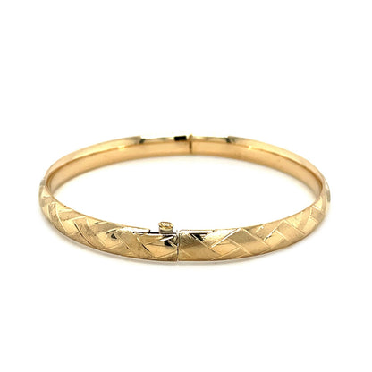 14k Yellow Gold Domed Bangle with a Weave Motif