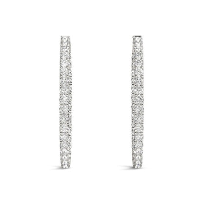 Oval Shape Two Sided Diamond Hoop Earrings in 14k White Gold (2 cttw)