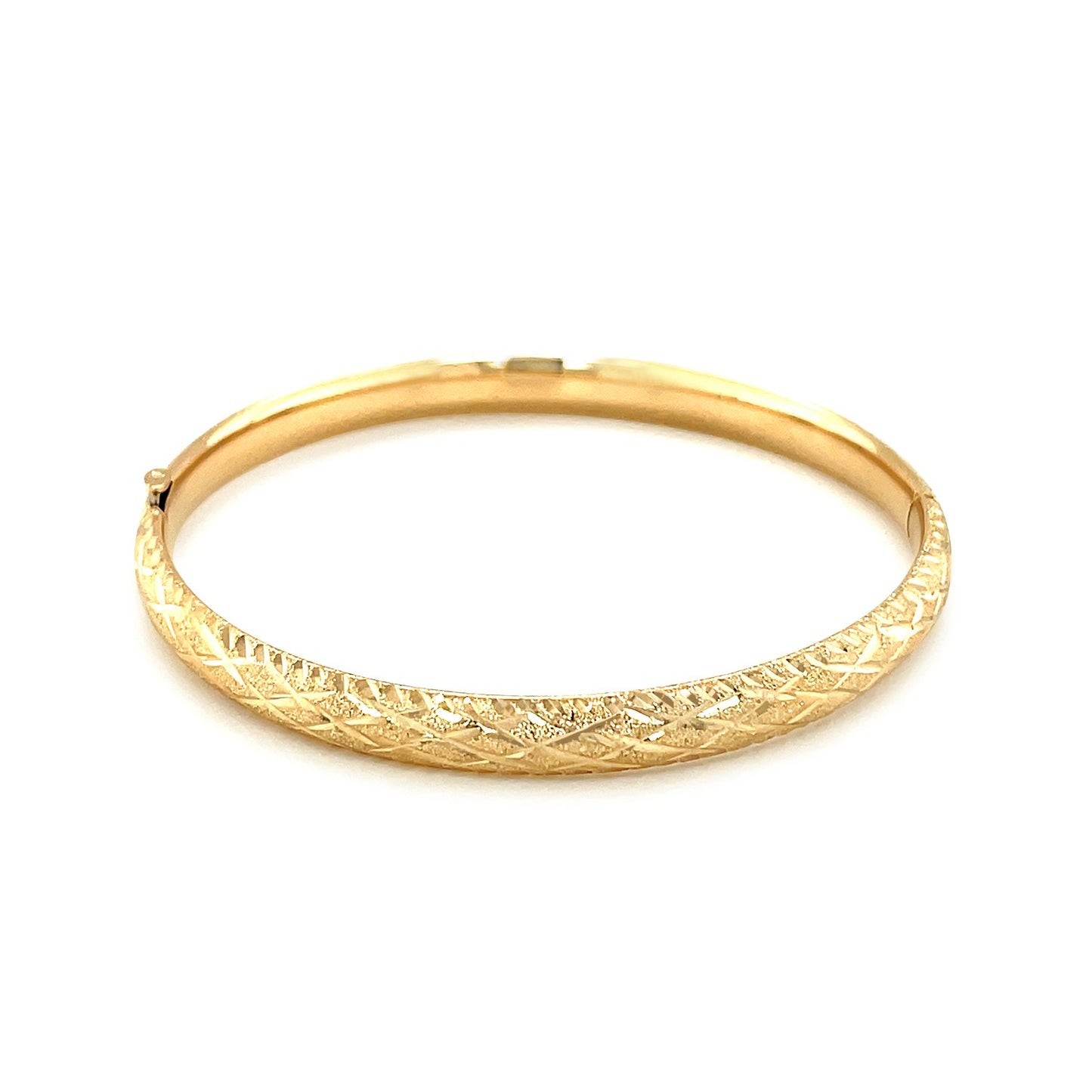 14k Yellow Gold Diamond Cut Design Dome Motif Children's Bangle