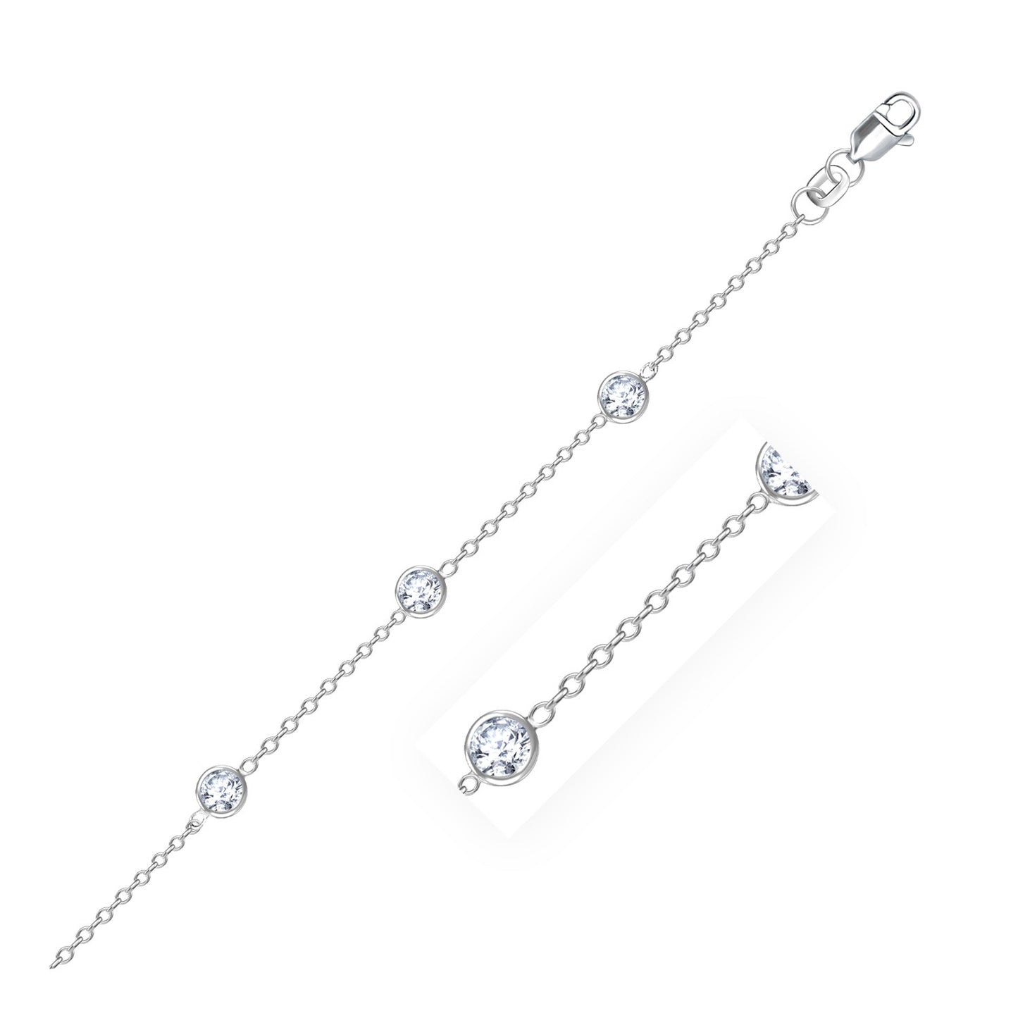 14k White Gold Anklet with Round White Cubic Zirconia