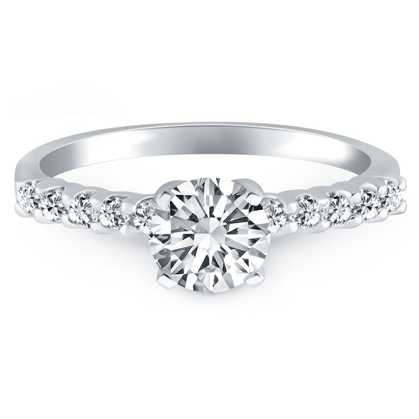 14k White Gold Shared Prong Diamond Band Accent Engagement Ring