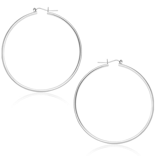 14k White Gold Polished Hoop Earrings (45 mm)