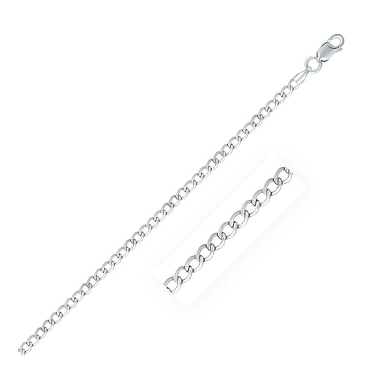 Rhodium Plated 3.0mm Sterling Silver Curb Style Chain