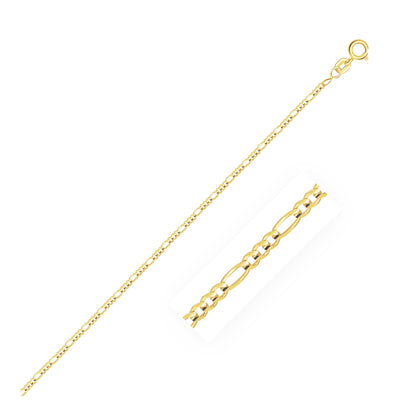 14k Yellow Gold Solid Figaro Chain 1.3mm