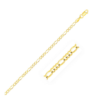 2.8mm 14k Yellow Gold Solid Figaro Chain