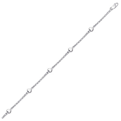 14k White Gold Anklet with Puffed Heart Design