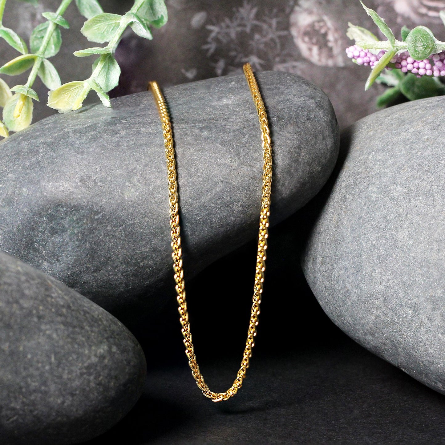 2.1mm 14k Yellow Gold Round Wheat Chain