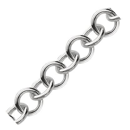 Sterling Silver Rolo Style Polished Charm Bracelet with Rhodium Plating