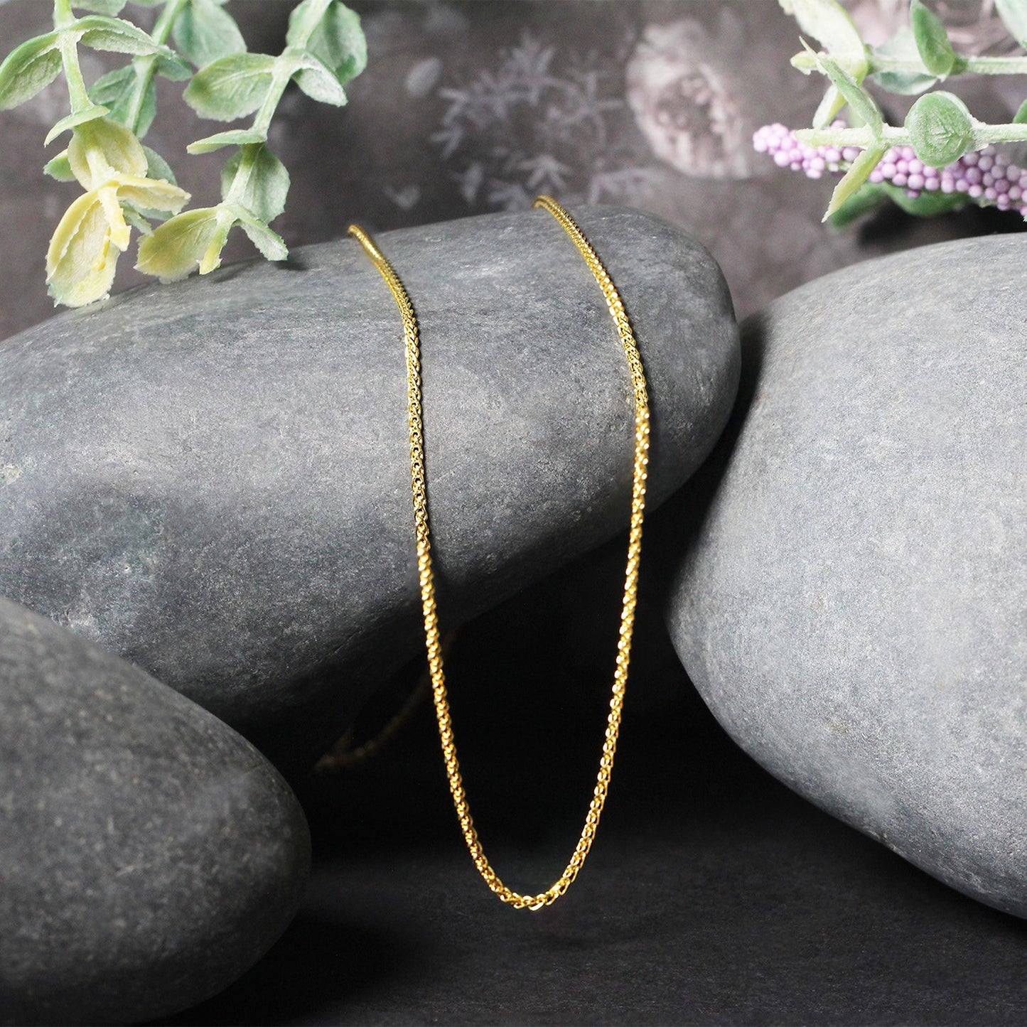 14k Yellow Gold Diamond Cut Round Wheat Chain 1.1mm